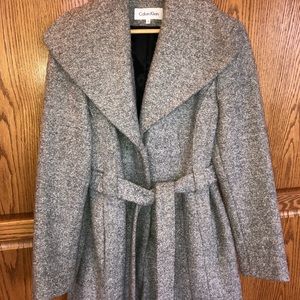 Grey wool knee length Calvin Klein coat.